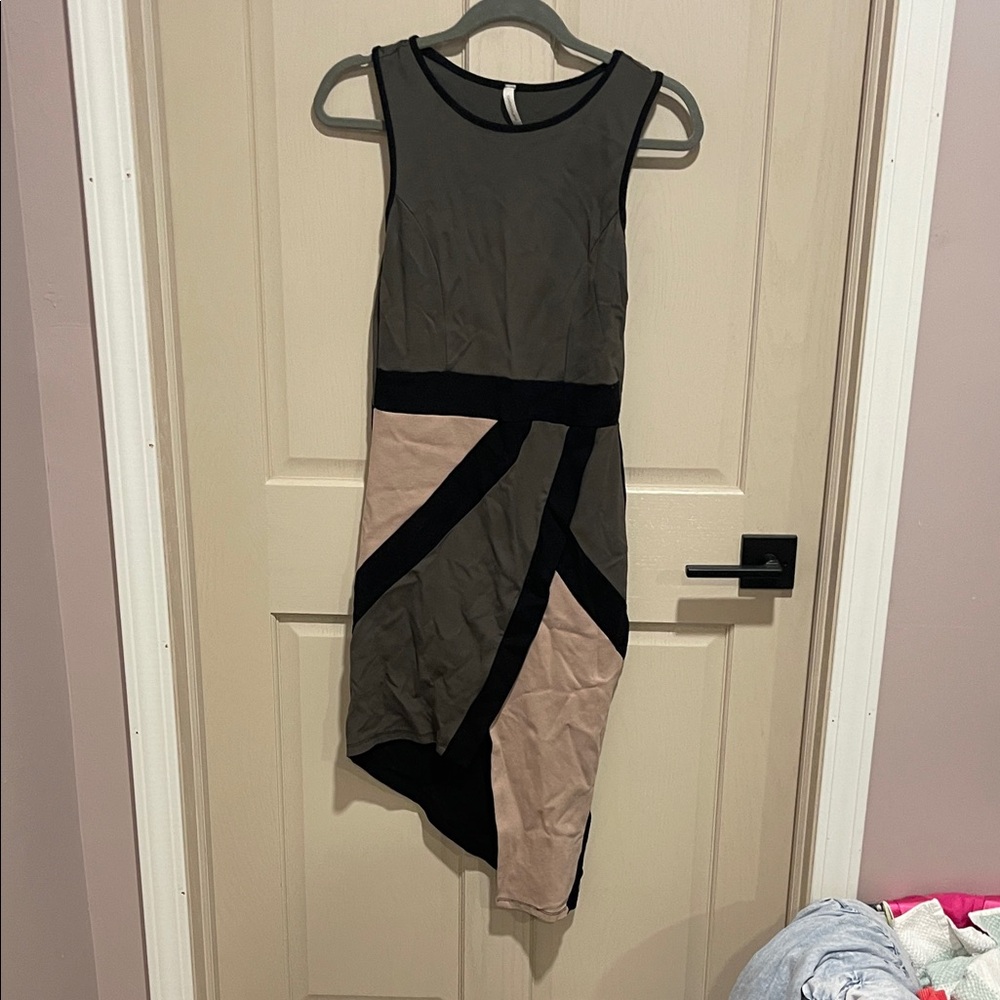Chocolate Asymmetrical Dress in Black and Tan